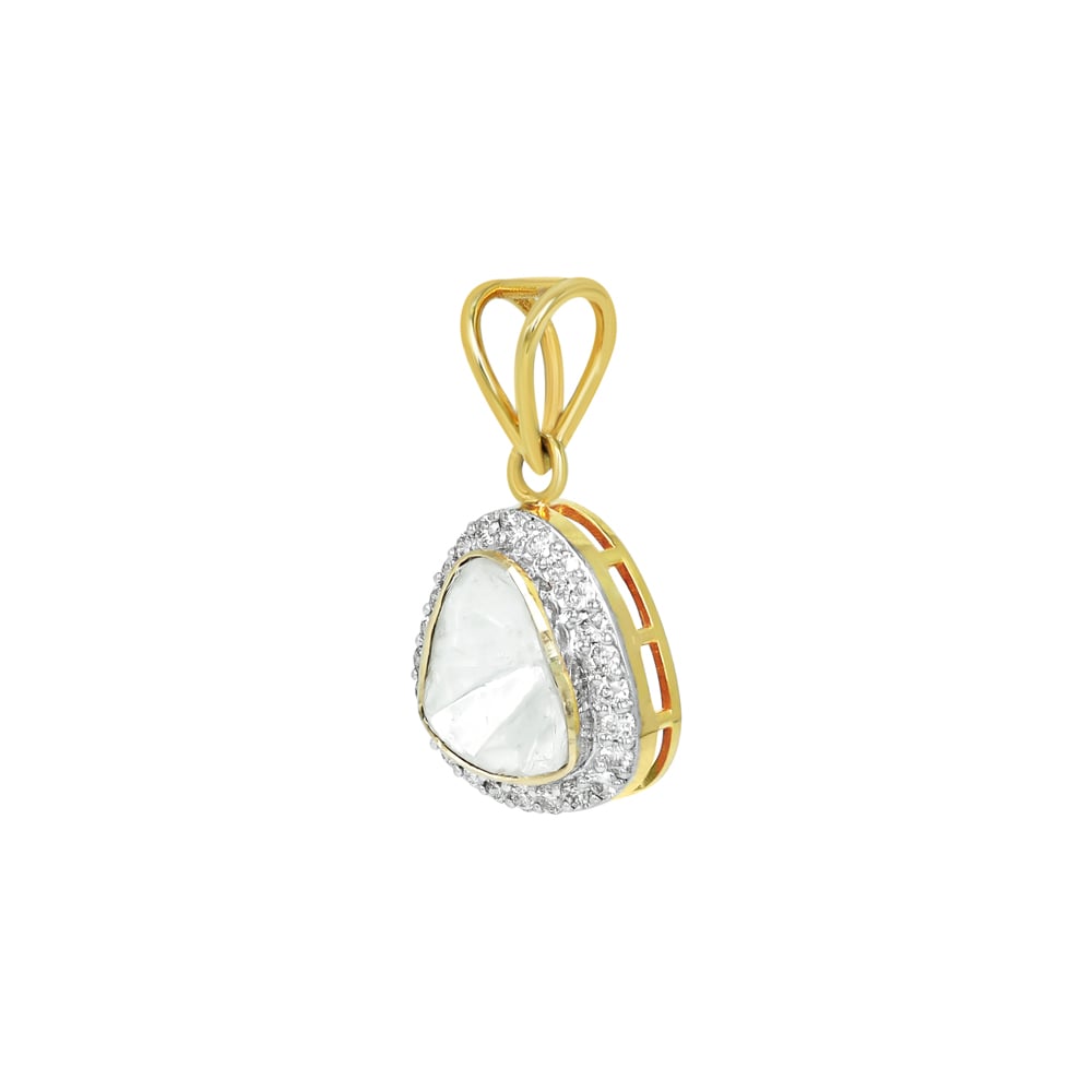Minimalist Polki Pendant with Diamond Halo